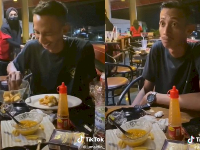Anti-Gengsi, Pria Ini Ambil Sisa Makanan Orang yang Tak Habis saat Dibersihkan Pelayan