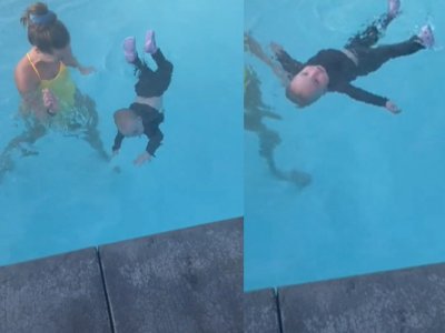 Luar Biasa! Bayi 14 Bulan Bisa Berenang dan Mengambang, Jungkir Balik Beberapa Kali di Air