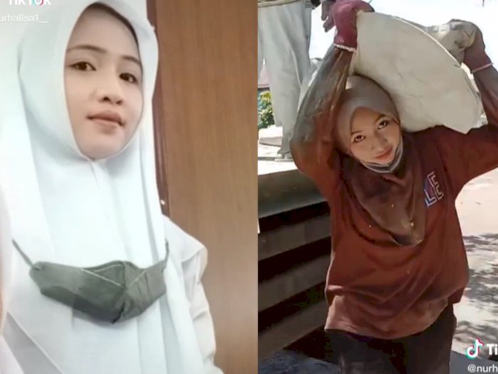 Potret Cantik Nur Halisa, Gadis SMA Hijaber yang Jadi Kuli Angkut Semen saat di Sekolah