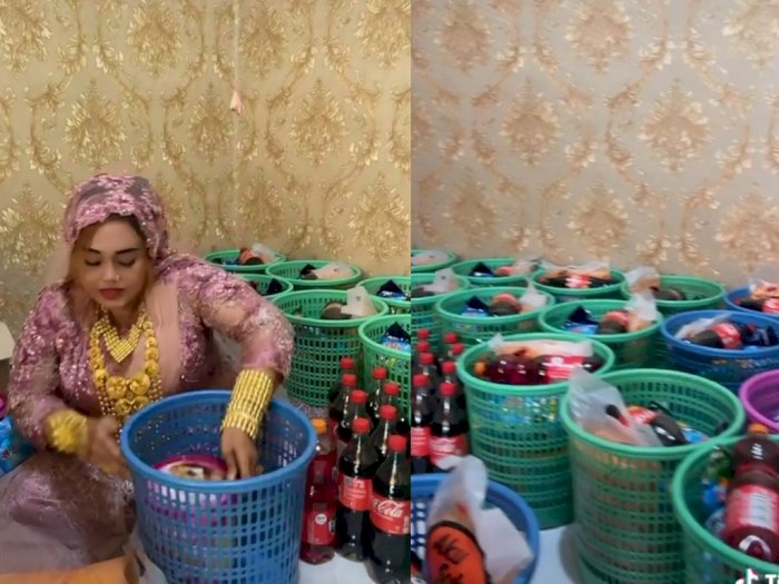 Viral Wanita Berkalung Emas Bagi-Bagi Makanan Pakai Keranjang Sampah Baru untuk Janda
