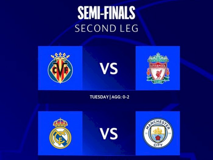 Jadwal Leg 2 Semifinal Liga Champions: Villarreal vs Liverpool dan Real Madrid vs Man City