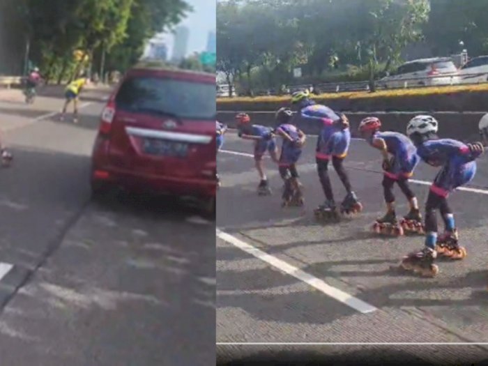 Viral Rombongan Pesepatu Roda Unjuk Gigi di Tengah Jalan Raya DKI, Tak Terima Diklaksoni