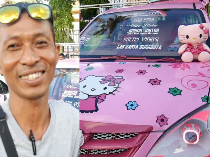 Demi Anak dan Istri, Pria Ini Rela Habiskan Rp40 Juta Bikin Mobil Hello Kitty 