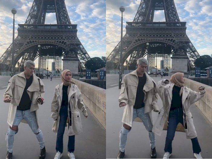 Rizky Billar dan Lesti Kejora Joget TikTok di Depan Menara Eiffel, Gaya Berpakaian Disorot