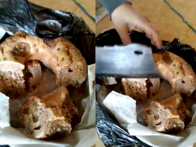 Ngeri, Wanita Ini Potong Kue Bolu Pakai Parang, Netizen: Itu Roti Apa Batako?