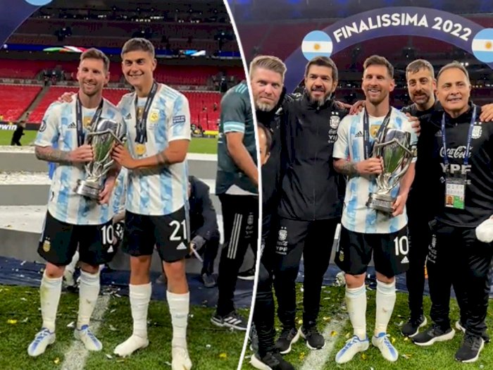Momen Pemain dan Offical Tim Argentina Antri dan Rebutan Foto Bareng Messi