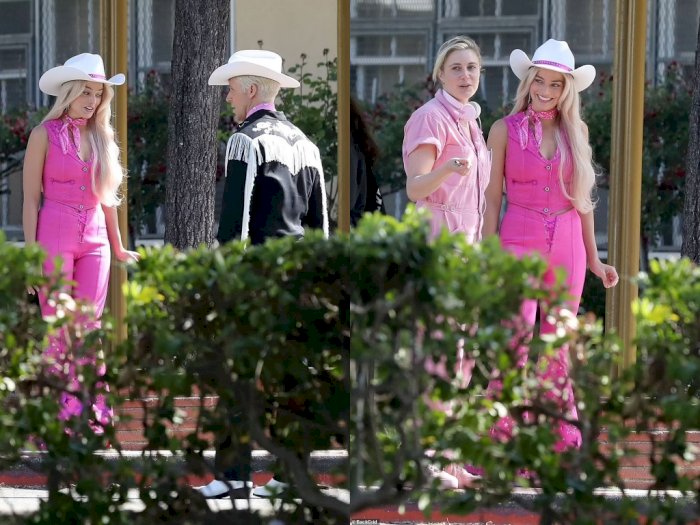 Kembali Bocor, Margot Robbie & Ryan Gosling Pakai Topi Koboi untuk Film 'Barbie'