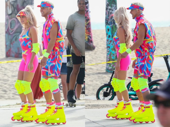 Margot Robbie & Ryan Gosling Main Sepatu Roda di 'Barbie', Foto Syuting Beredar di Medsos