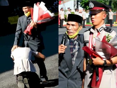 Momen Haru Polisi Cium Kaki Ayah yang Berprofesi Supir Angkot, Datang saat Pelantikan