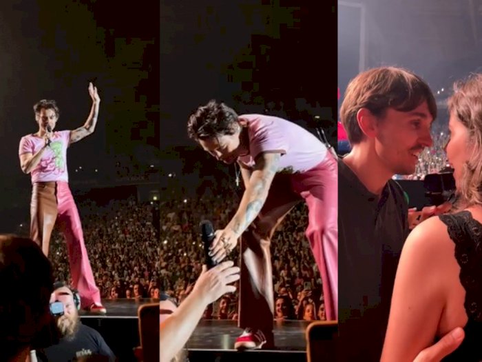 Momen Harry Styles Jeda Konser dan Beri Mikrofon ke Fans yang Mau Lamar Pacar, Haru Banget