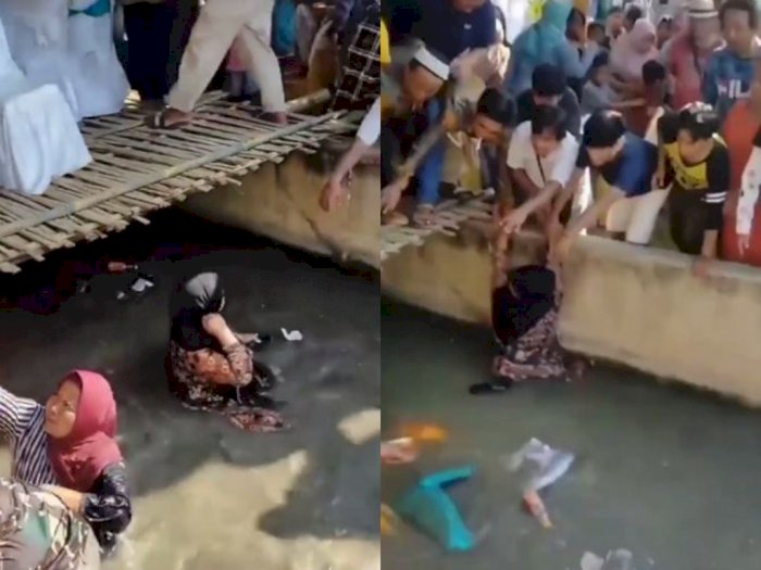Heboh, Emak-Emak Nyemplung ke Sungai Saat Sedang Makan di Hajatan Nikah
