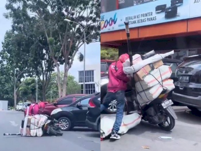 Kasihan, Driver Ojol Jatuh dari Motor Keberatan Bawa Paket, Netizen Salahin Perekamnya