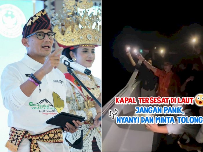 Momen Sandiaga Nyanyi saat Kapal Menuju Acara Pahawang Culture Festival Tersesat di Laut