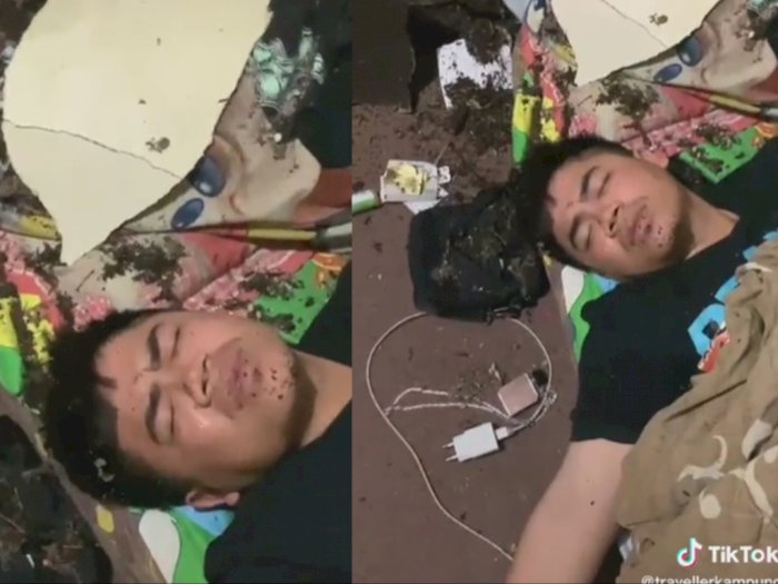 Ngakak! Pria Ini Tetap Tidur Pulas Meski Plafon Rumahnya Jebol, Netizen: Fokus Kejar Mimpi