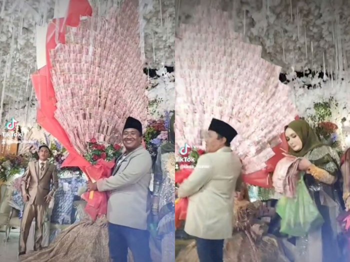 Tradisi Sultan Madura saat Nyawer Pengantin, Pakai Bucket Uang Raksasa Bikin Publik Ngiri