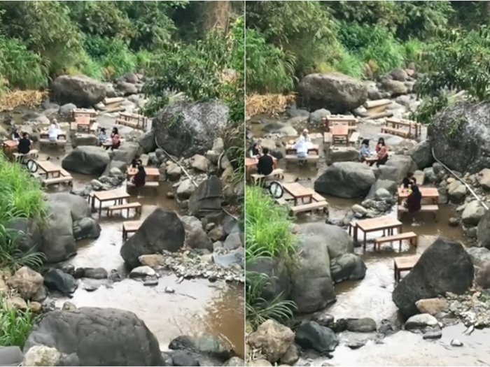 Viral! Ada Warung Kopi di Aliran Sungai, Netizen: Ngopi Menantang Maut