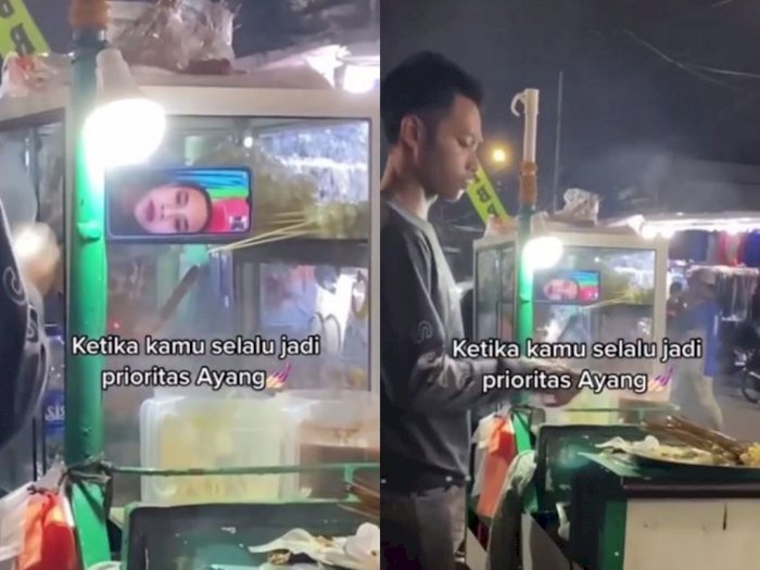 Jomblo Nangis, Penjual Cilok Ini Tetap Video Call Pacarnya saat Jualan 