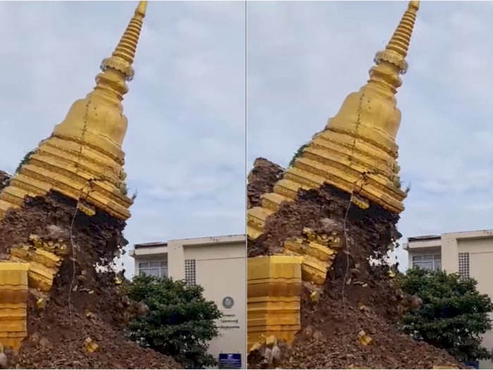 Detik-detik Pagoda Berusia 500-an Tahun di Thailand Roboh