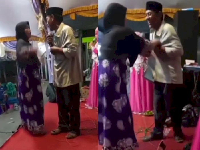 Aksi Istri Tampar dan Pukul Suami di Panggung Hajatan Disorot, Netizen: KDRT Gak Sih?
