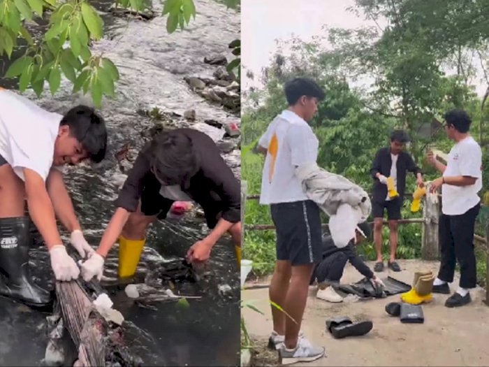 Viral Aksi Sekelompok Pemuda Bersihkan Sampah di Sungai, Banjir Pujian Netizen