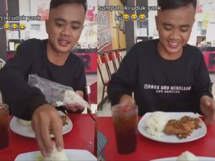 Buset! Makan di Restoran Cepat Saji, Pria Ini Bawa Nasi Tambah Sendiri