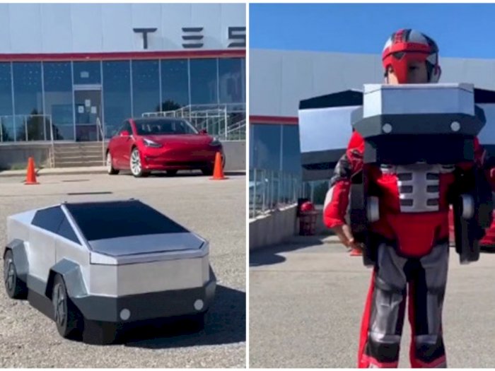 Kreatif! Anak Ini Pakai Kostum Tesla Cybertruck dan Berubah Jadi Robot Transformer