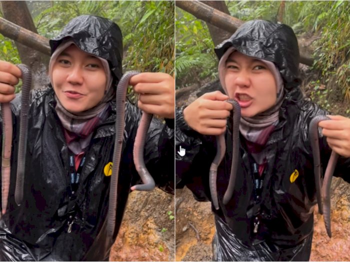 Aksi Pendaki Cantik Pegang & Jilat Cacing 'Raksasa' di Gunung karena Gemas, Netizen Ngilu
