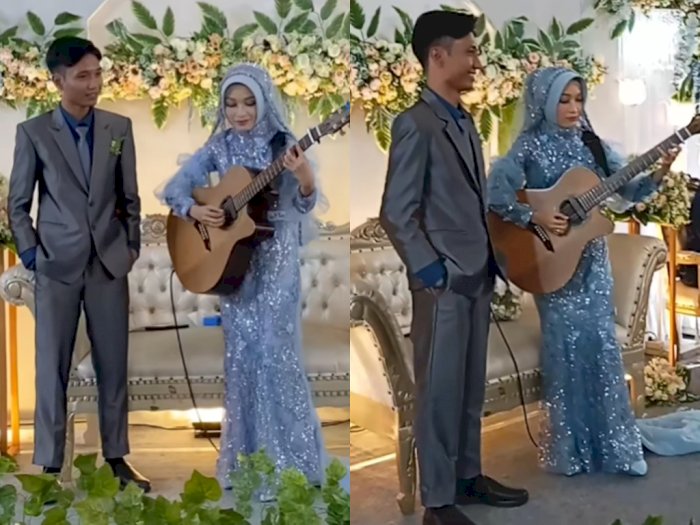 Viral Wanita Ini Gitarin Suami di Hari Pernikahan, Melodinya Bikin Melow Penonton!
