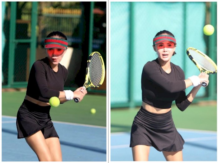 Potret Seksi Yuni Shara Main Tennis Pakai Baju dan Rok Serba Hitam, Disebut Bak Anak Gadis