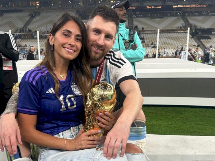 Gemesnya Antonela Roccuzzo dan Anak Messi Ikut Cium Trofi Argentina: My Champion