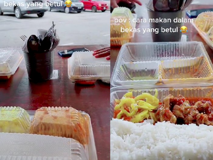 Pria Ini Bagikan Cara Gampang Makan Nasi Box, Netizen Kaget: Kok Baru Kepikiran!