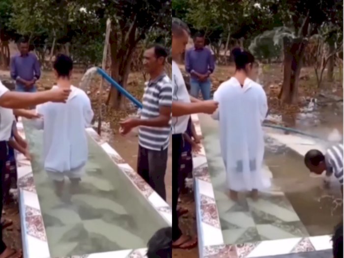 Momen Pembaptisan Wanita Ini Gagal Lantaran Dinding Runtuh, Temboknya Kurang Tulang