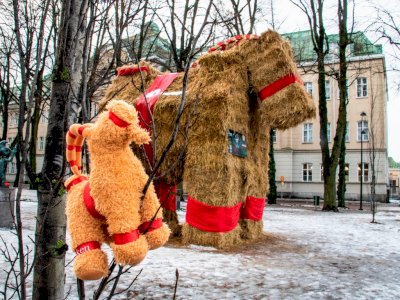 Unik! Bukannya Pohon Natal, di Swedia Justru Pajang Kambing Raksasa Sebagai Simbol Natal