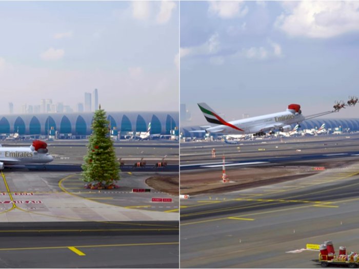Begini Reaksi Netizen saat Melihat Pesawat Emirates Diubah Mirip Kereta Sinterklas