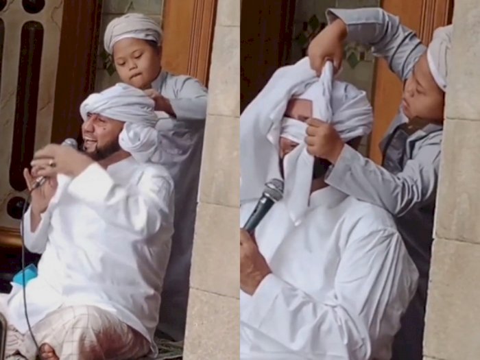 Video Habib Syech Malah Tersenyum Lanjutkan Shalawat, Sorban Diacak-acak Nutupi Wajah