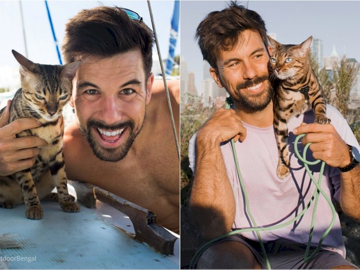 Momen Seru Pria Tampan Traveling Keliling Dunia Bareng Kucing, Anteng pas Naik Kapal