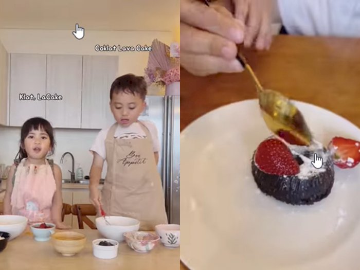 Lucunya Xabiru dan Chava Bikin Chocolate Lava Cake, Netizen: Adek Pintar Pecahin Telurnya