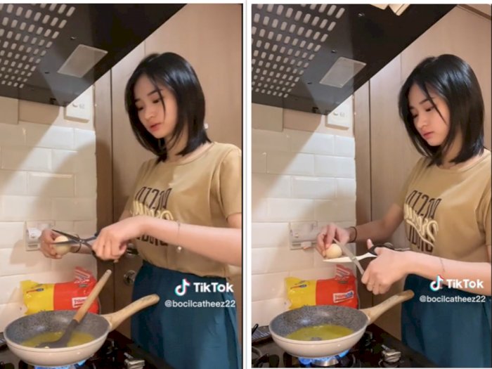 Ada-ada Aja! Wanita Ini Pecahkan Telur dengan Cara Digunting, Netizen: Istri Idaman
