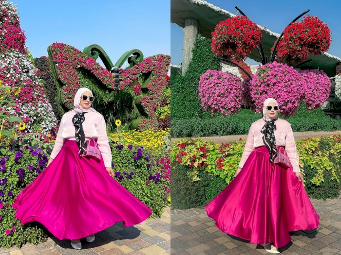 Intip Style Liburan Cerah Ceria ala Tasyi Athasyia, OOTD Serba Pink di Antara Bunga-bunga
