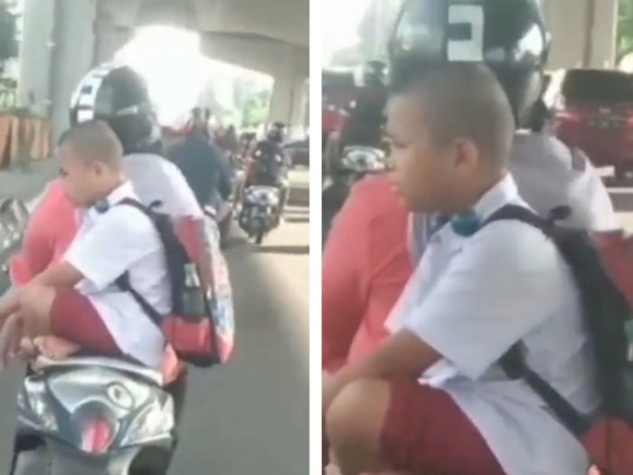 Viral Bocah SD Duduk Sila Hadap Samping saat di Motor, Netizen: Gak Dibeliin Lato-Lato