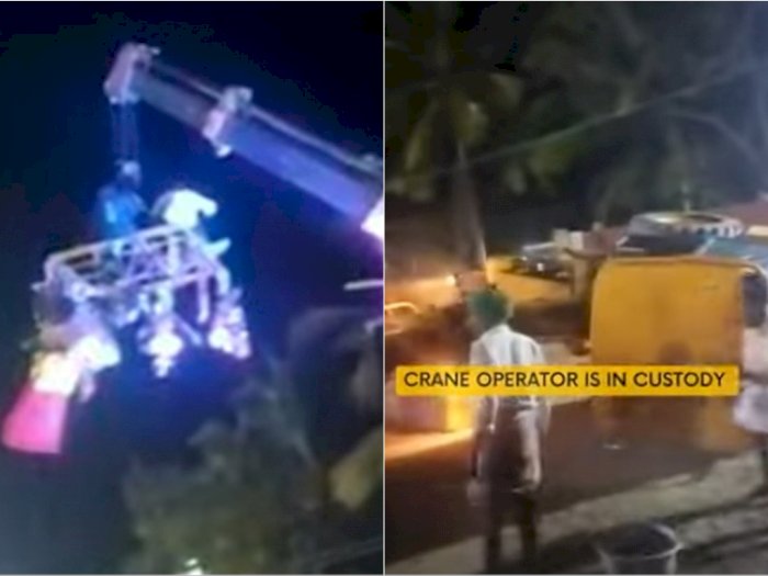 Detik-detik Mengerikan Crane di Festival India Jatuh, 4 Orang Tewas