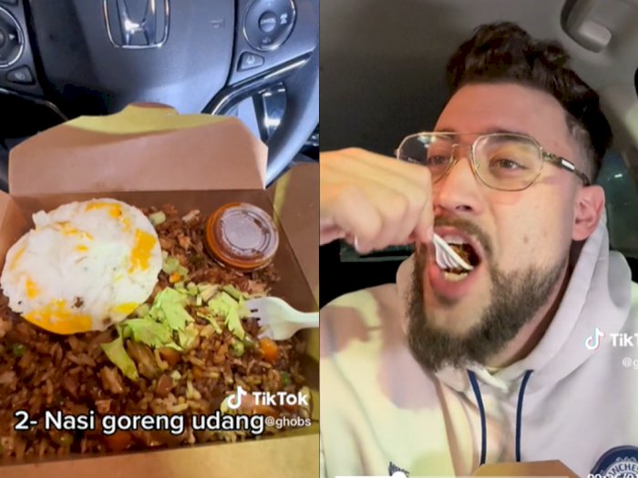 TikTokers Bule Ini Cobain Makanan Indonesia Pertama Kali, Santap Nasi Goreng Pakai Garpu