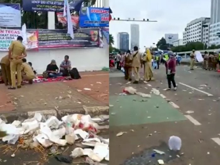 Tumpukan Sampah Berserak Usai Demo Perangkat Desa di Depan Gedung DPR RI, Netizan Kesal