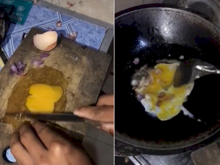 Kurang Kerjaan! Pria Ini Cincang Telur Mentah di Talenan Lalu Digoreng, Banjir Hujatan