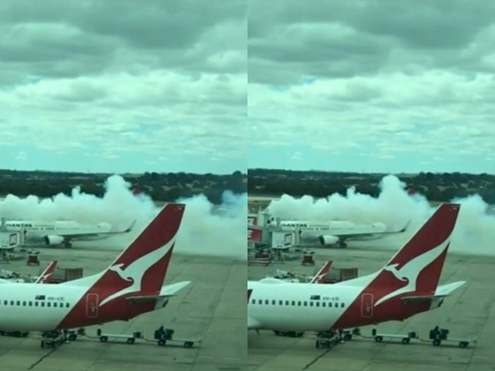 Bikin Panik! Lagi Parkir di Bandara Melbourne Pesawat Qantas Dikelilingi Asap