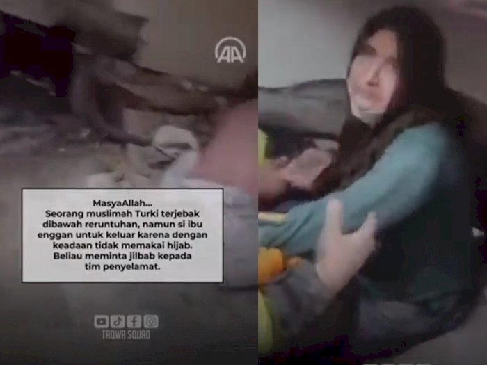 MasyaAllah! Muslimah Turki yang Terjebak Reruntuhan Enggan Keluar Sebelum Diberi Jilbab