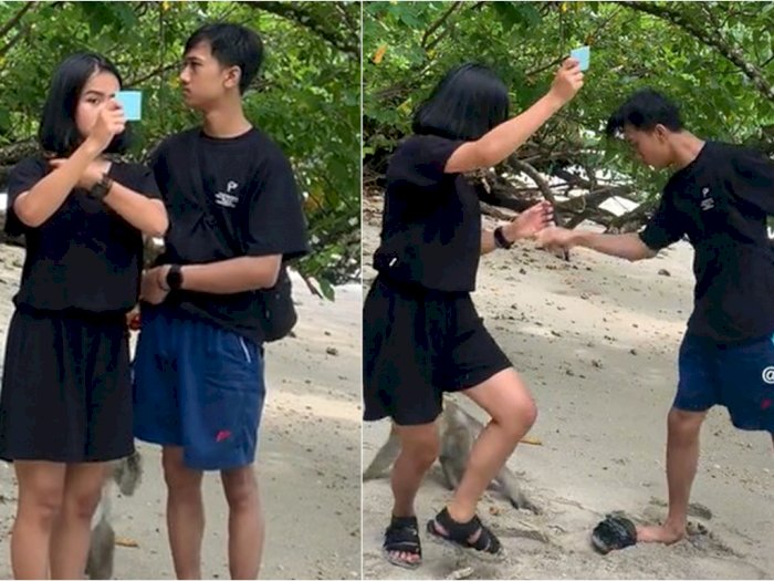 Detik-detik Orang Pacaran Diserang Monyet di Pantai Pangandaran, Gagal Foto Estetik