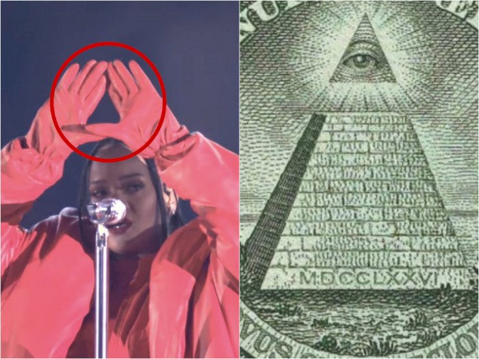 Dugaan Rihanna Member Illuminati Semakin Menguat, Bikin Lambang Segitiga di Super Bowl