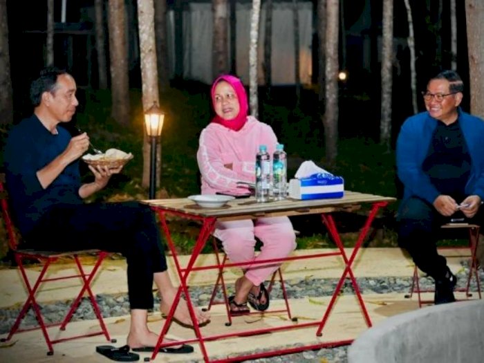 Gaya Sederhana Iriana Jokowi Makan Malam di IKN, Pakai Baju Training Pink dan Sendal Jepit