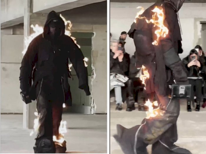 Model Ini Tampil di Paris Fashion Week dengan Busana yang Dibakar, Bak Dilalap Api!